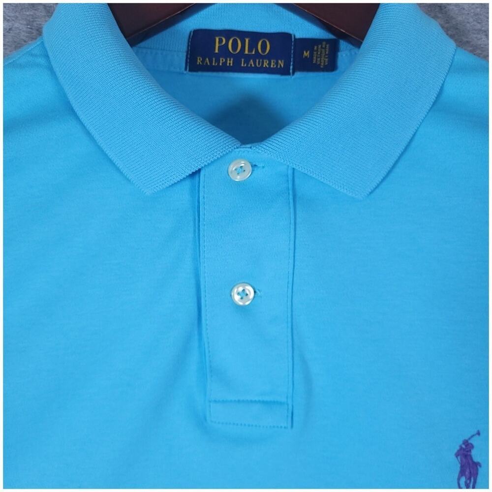 Polo Ralph Lauren Classic Fit Polo Mens Size Medium Aqua Blue Purple Pony Preppy - Picture 5 of 11